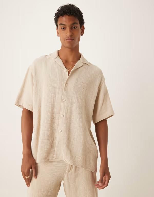 セレクテッドオム メンズ トップス シャツ Selected Homme textured shirt in cream part of a set Oatmeal オートミール