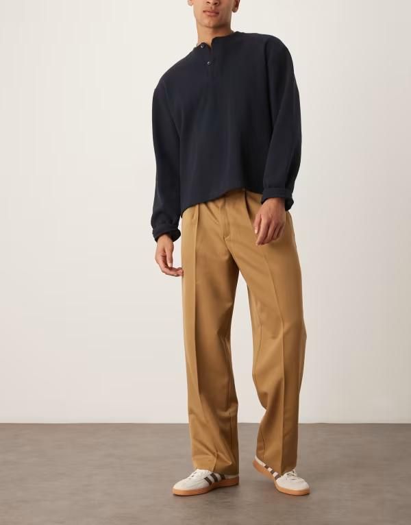 エイソス メンズ ボトムス カジュアルパンツ ワイドレッグ パンツ ASOS DESIGN smart wide leg pants with front pleat in camel CAMEL キャメル