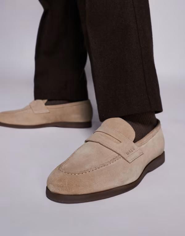 ウォークロンドン メンズ シューズ スリッポン・ローファー スエード ローファー Walk London Angelo saddle loafers in stone suede Tan タン