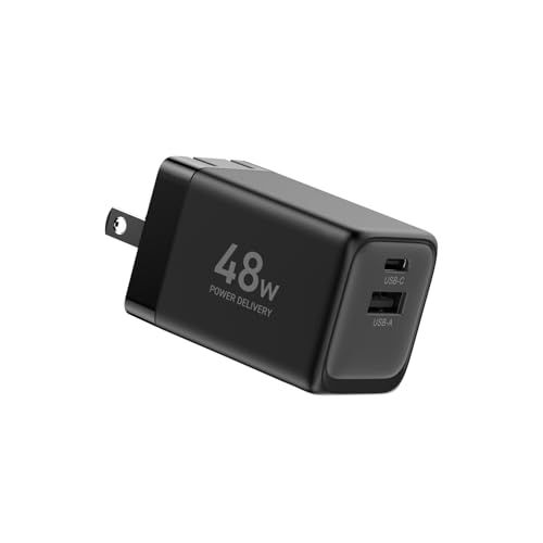 [山善] USB Type-C Type-A 充電器 48W PD対応 2ポート GaN スマホ タブレット ノートパソコン 小型軽量 折りたたみ収納プラグ PSE認証 高速充電 耐トラッキング対策 ブラック YPD-48CA