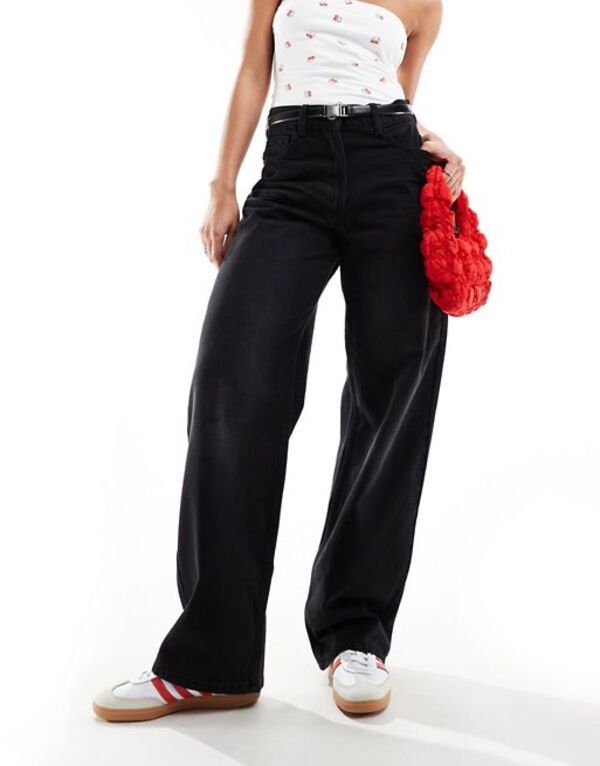 コルージョン レディース ボトムス デニムパンツ ジーンズ COLLUSION X014 baggy mid rise antifit jeans in washed WASHED BLACK ブラック