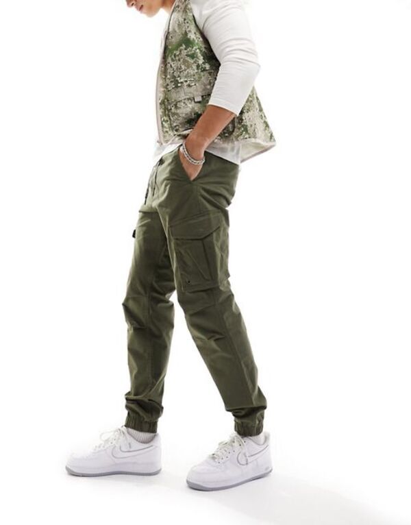 ジャック アンド ジョーンズ メンズ ボトムス カジュアルパンツ Jack Jones tapered cuffed cargo in dark Olive night オリーブ