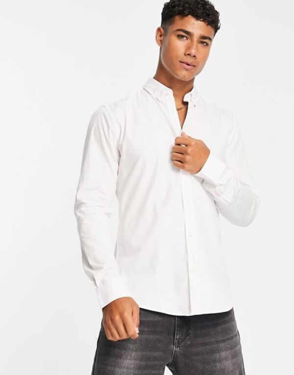 オンリーアンドサンズ メンズ トップス シャツ スリムフィット Only Sons slim fit stretch poplin shirt White ホワイト