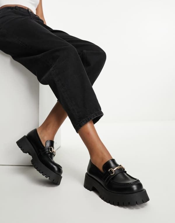エイソス レディース シューズ スリッポン・ローファー ローファー ASOS DESIGN Wide Fit Masterpiece chunky loafers Black ブラック
