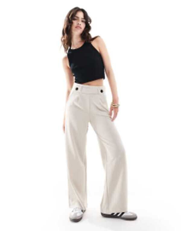 ジェイディーワイ レディース ボトムス カジュアルパンツ ワイドレッグ パンツ JDY button detail wide leg dad pants in stone STONE ストーン