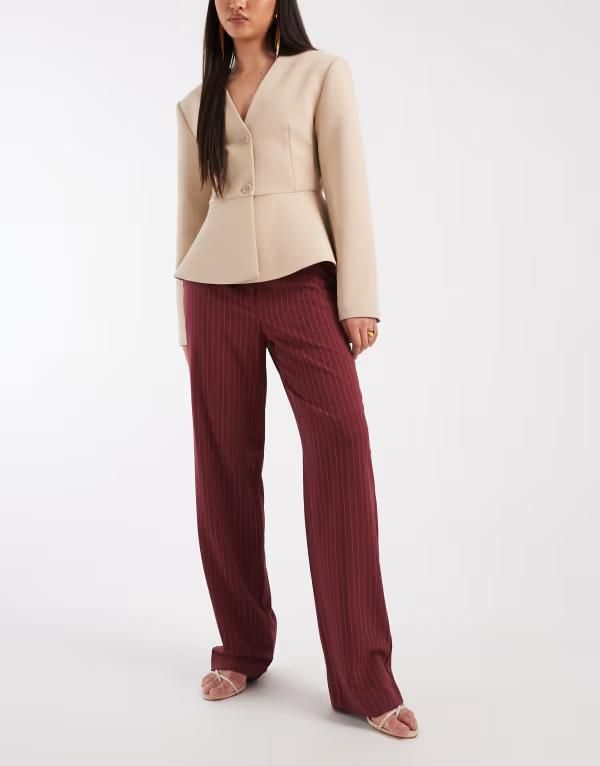オンリー レディース ボトムス カジュアルパンツ ONLY tailored pants pinstripes Burgundy バーガンディ
