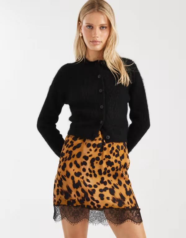 エイソス レディース ボトムスカート アニマル柄 レーストリム プリント ミニ レース ASOS DESIGN lace trimini skirt in animal print Animal print アニマル