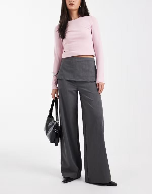 エイソス レディース ボトムス カジュアルパンツ スカート ASOS DESIGN tailored pants with skirt in charcoal Gray グレー