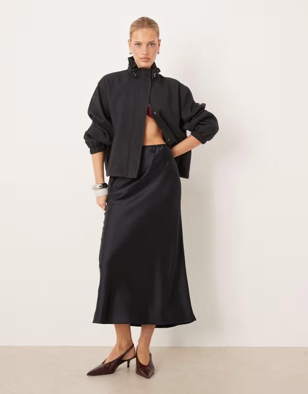 マンゴ レディース ボトムスカート サテン マキシ Mango satin maxi skirt NAVY ネイビー