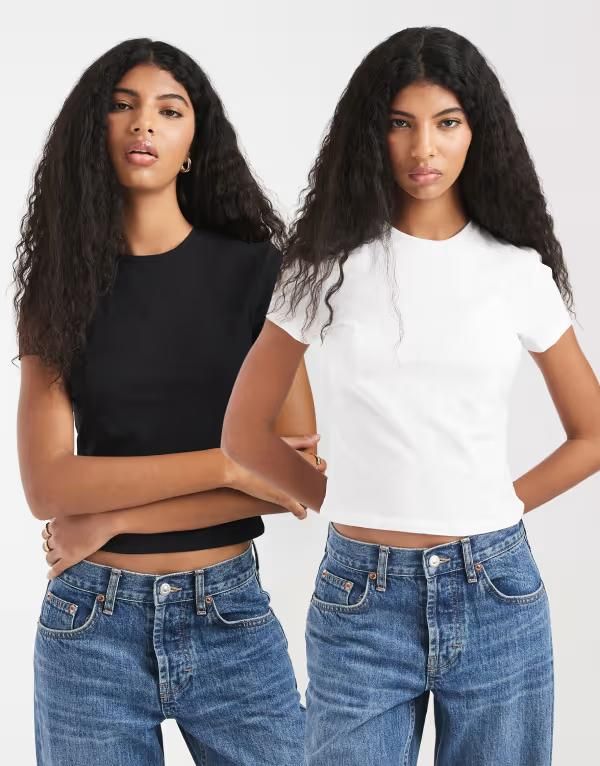 ピーシーズ レディース トップス Tシャツ PIECES 2 pack baby tees and Black White ホワイト