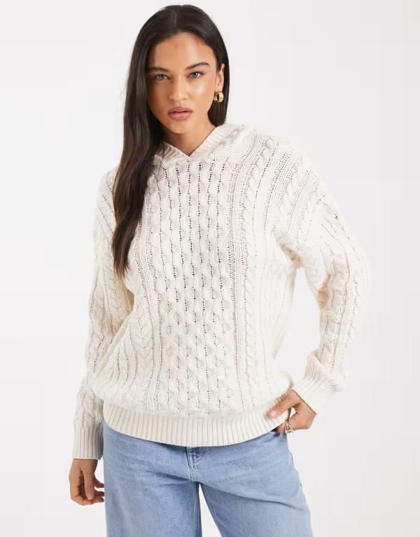 コットンオン レディース アウター パーカー・スウェット ニット Cotton oversized cable knit hoodie in porcelain