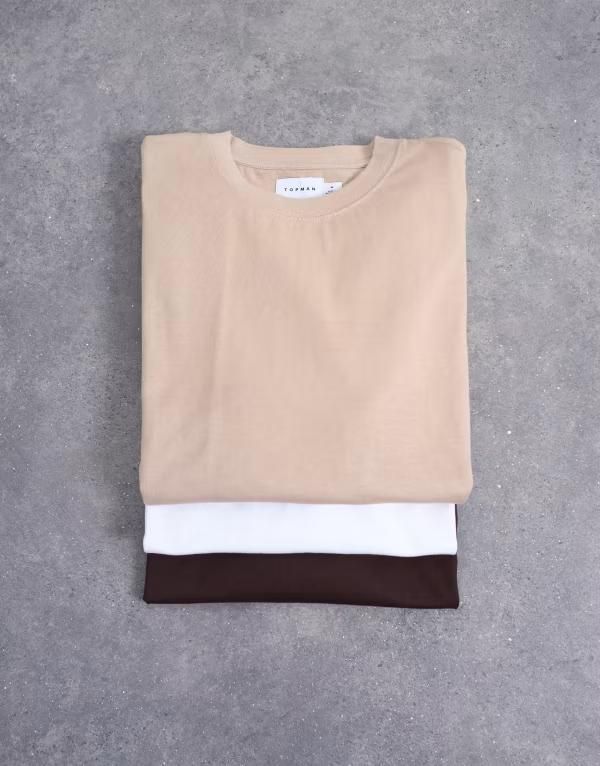 トップマン メンズ トップス Tシャツ リラックスフィット Topman 3 pack relaxed fitshirts chocolate and stone Multi マルチカラー