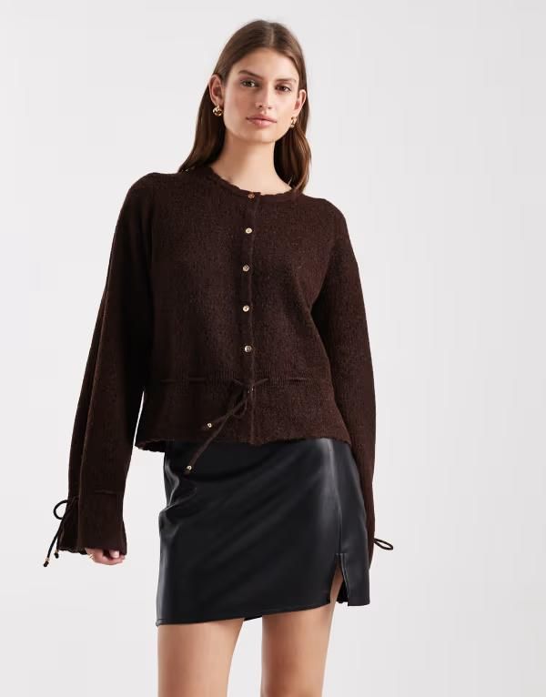 ミスセルフフリッジ レディース アウター カーディガン Misselfridge cozy peplum hem cardigan in chocolate チョコレート