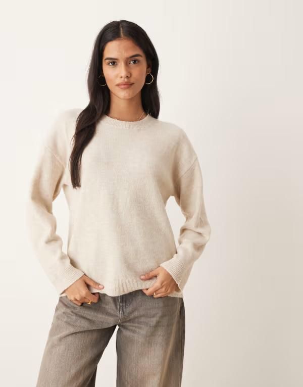 ヴィラ レディース アウター ニット・セーター Vila oversized knit sweater in heathered cream Birch melange クリーム