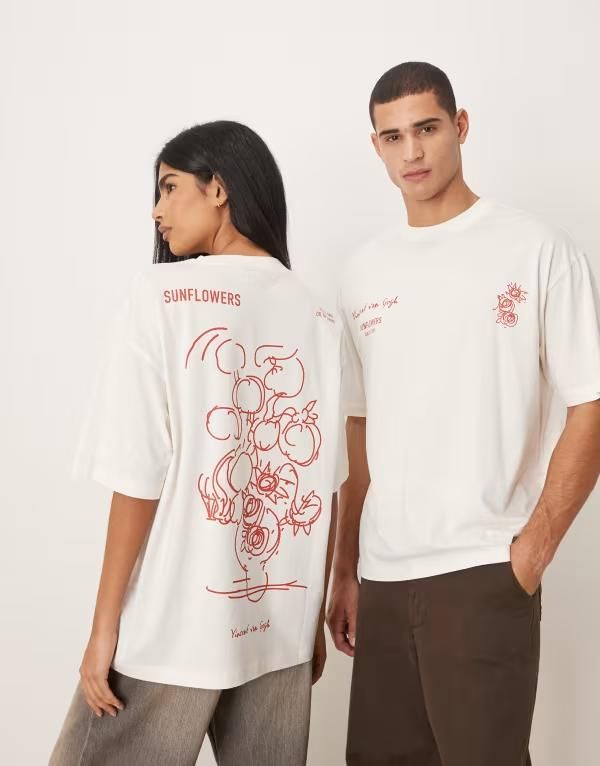エイソス レディース トップス Tシャツ プリント ASOS DESIGN Unisex oversized tshirt with VAN GOGH prints in cream クリーム