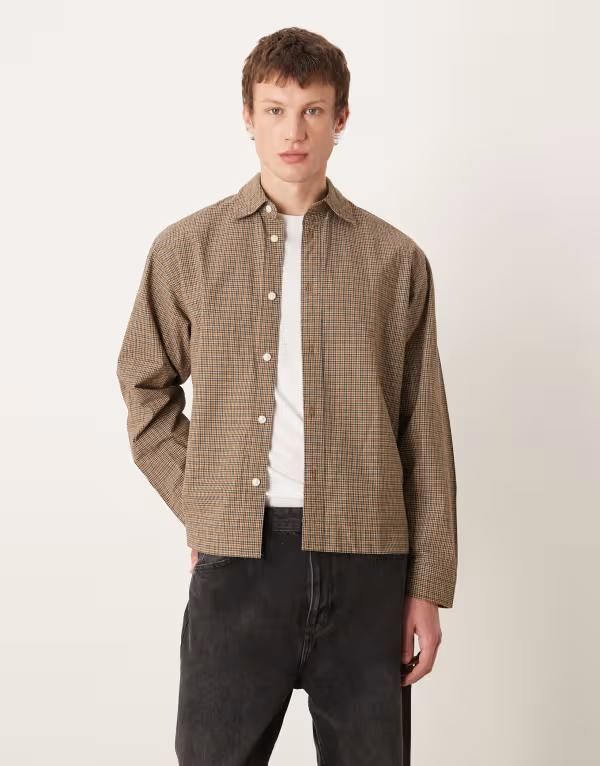セレクテッドオム メンズ トップス シャツ Selected Homme Selected oversized boxy plaid shirt Chocolatetorte plaid チョコレート