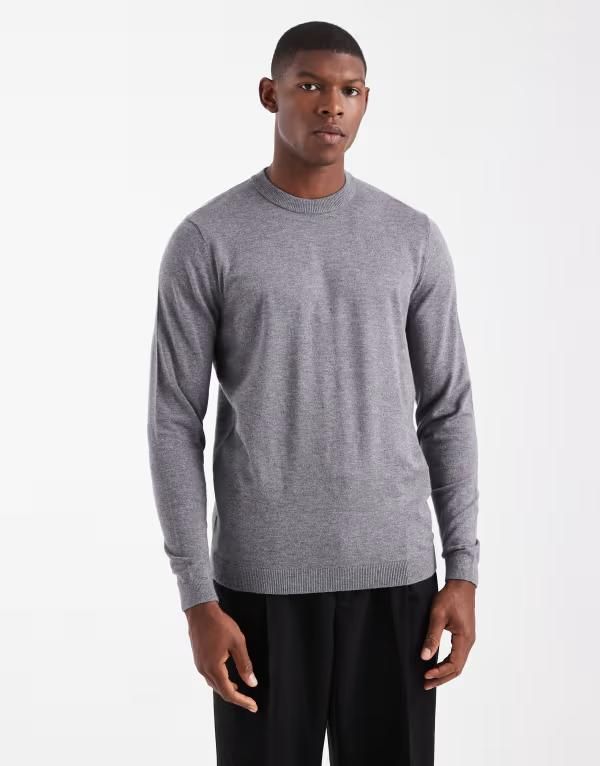 エイソス メンズ アウター ニット・セーター クルーネック ASOS DESIGN knit crew neck sweater Gray グレー
