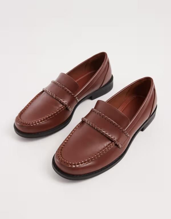 エイソス メンズ シューズ スリッポン・ローファー ASOS DESIGN penny loafers with woven details BROWN ブラウン