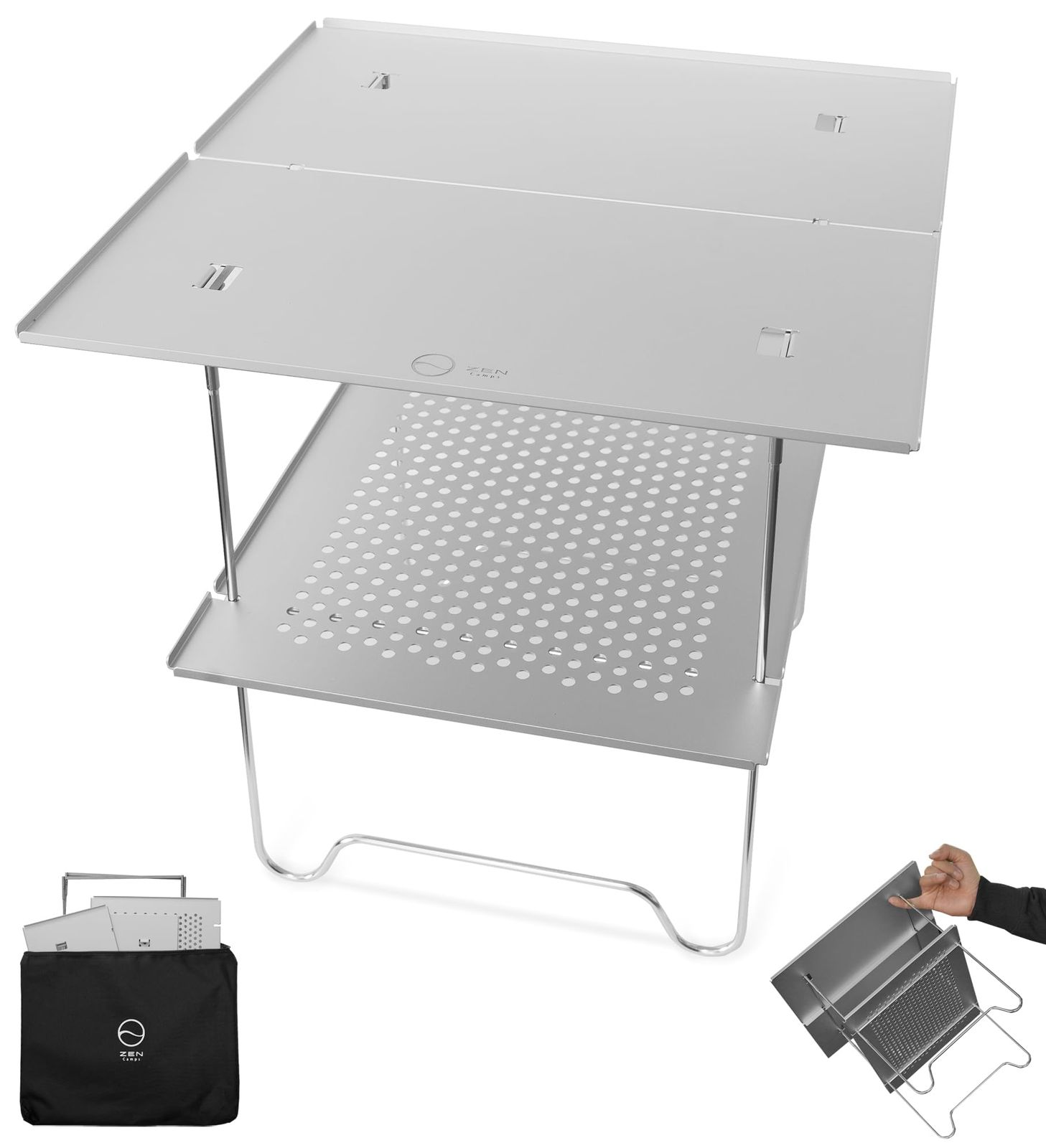 ZEN Camps Air-2 Table アウトドアテーブル ソロキャンプ コンパクト 折り畳み式 アルミニウム 超軽量566g (シルバー（本体）)★m 195bf494