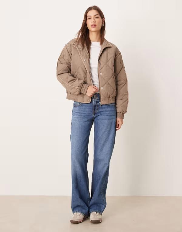 スリードベア レディース アウター コート キルティング ジャケット Threadbare diamond quilted jacket in stone ストーン