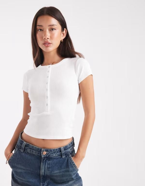 コットンオン レディース トップス Tシャツ ヴィンテージ Cotton Christy henley tee in vintage white ホワイト