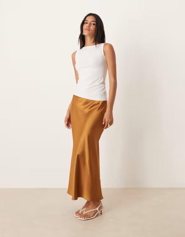 マンゴ レディース ボトムス スカート ミディ サテン Mango satin midi skirt BROWN ブラウン 17,005円