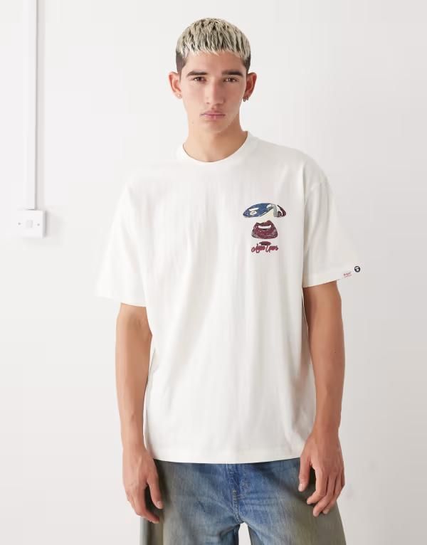 ベイシング エイプ メンズ トップス Tシャツ プリント ロゴ Aape By A Bathing Ape boxy Tshirt in offwhite with chest and back logo print WHITE ホワイト