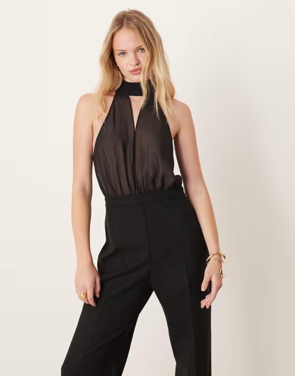 マンゴ レディース トップス ジャンプスーツ ハイネック シアー Mango high neck sheer detail jumpsuit Black ブラック
