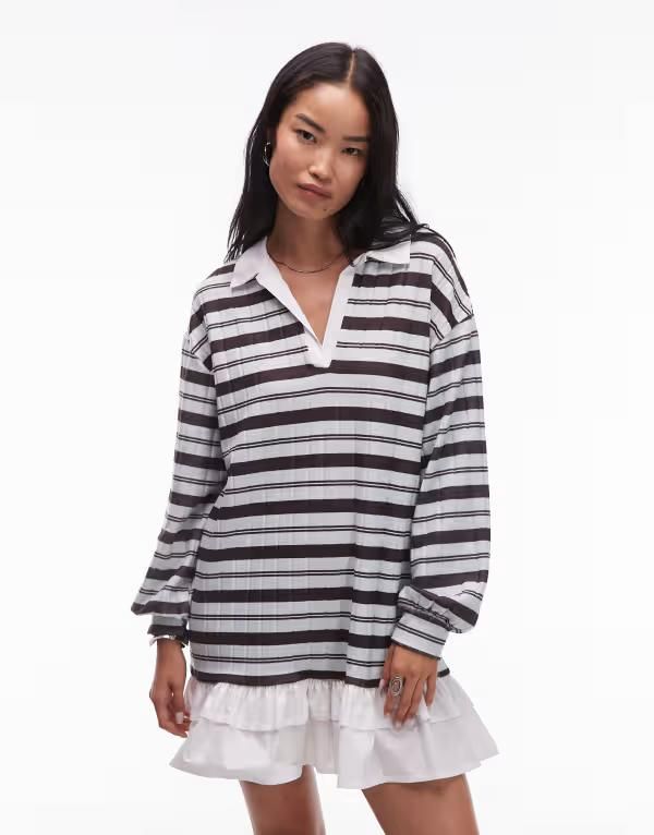 エイソス レディース トップス ワンピース シャツワンピース ミニ シャツ スカート ASOS DESIGN rugby mini shirt dress with poplin skirt stripe Blue stripe ブルー