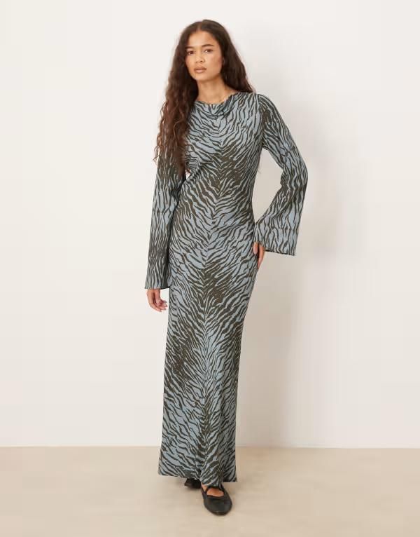 エイソス レディース トップス ワンピース アニマル柄 マキシワンピース プリント マキシ ASOS DESIGN slash neck maxi dress in animal print ANIMAL PRINT アニマル