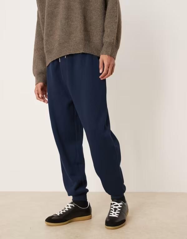 エイソス メンズ ボトムス カジュアルパンツ スウェットパンツ ASOS DESIGN tapered cuffed sweatpants NAVY ネイビー