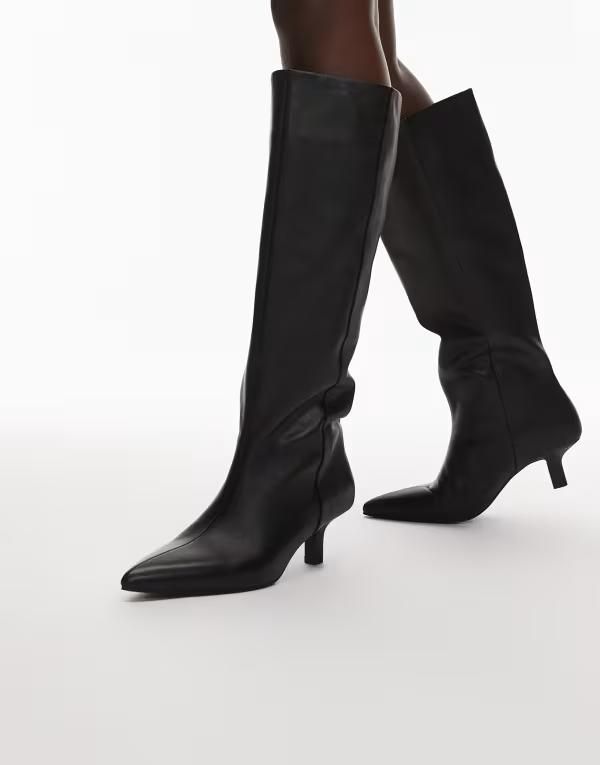 アンドアザーストーリーズ レディース シューズ ヒール スエード ブーツ レザー Other Stories realeather higheeled knee boots with faux suede lining Black ブラック