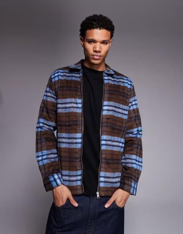 エイソス メンズ トップス シャツ ASOS DESIGN overshirt plaid BROWN ブラウン