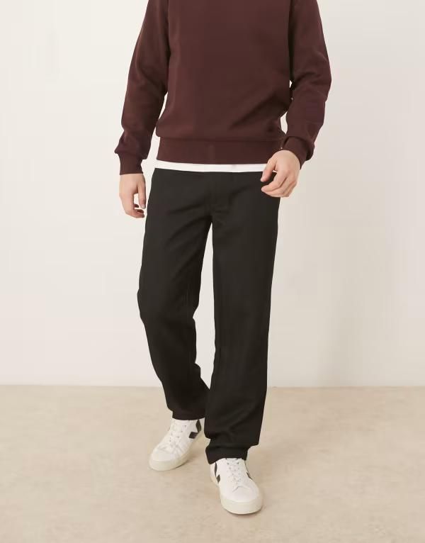 エイソス メンズ ボトムス カジュアルパンツ ストレート ウール ASOS DESIGN straight leg pants woolook Black ブラック