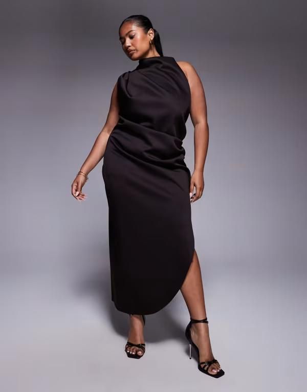 エイソス レディース トップス ワンピース ミディワンピース ミディ スキューバ ASOS Curve ASOS DESIGN Curve scuba one shoulder midi dress in chocolate chocolate チョコレート