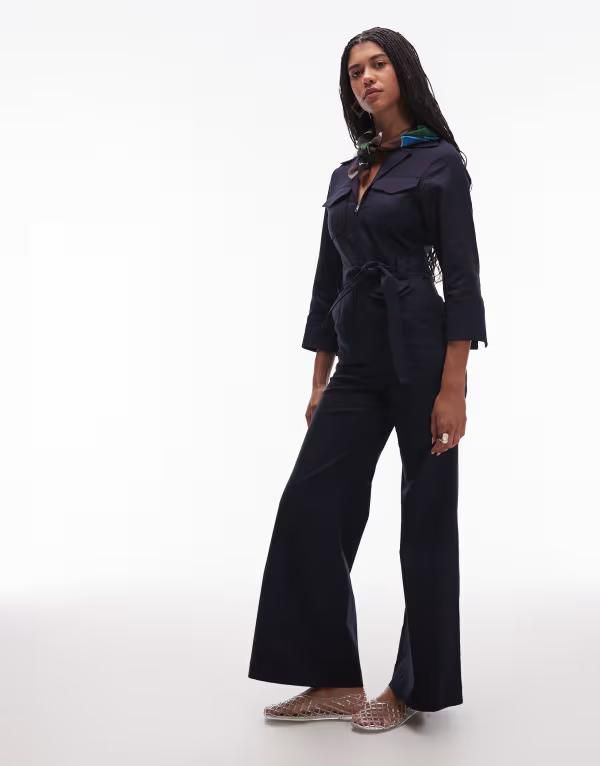 アンドアザーストーリーズ レディース トップス ジャンプスーツ Other Stories belted jumpsuit with patch pockets Navy blue ネイビー