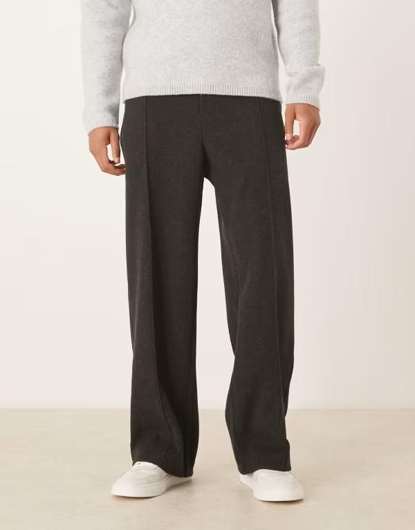 エイソス メンズ ボトムス カジュアルパンツ ワイドレッグ ウール ASOS DESIGN wide leg dress pants in charcoal woolook CHARCOAL チャコール