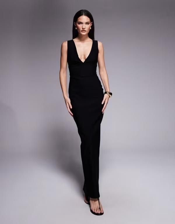 ベスパー レディース トップス ワンピース Vネック マキシワンピース マキシ Vesper bengaline Vneck plunge maxi dress Black ブラック