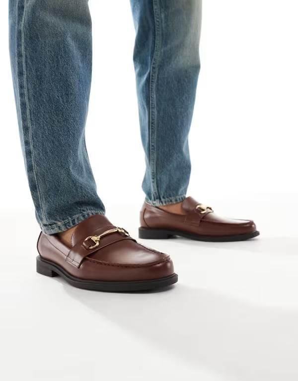 エイソス メンズ シューズ スリッポン・ローファー ローファー ASOS DESIGN penny loafers with gold snaffle BROWN ブラウン