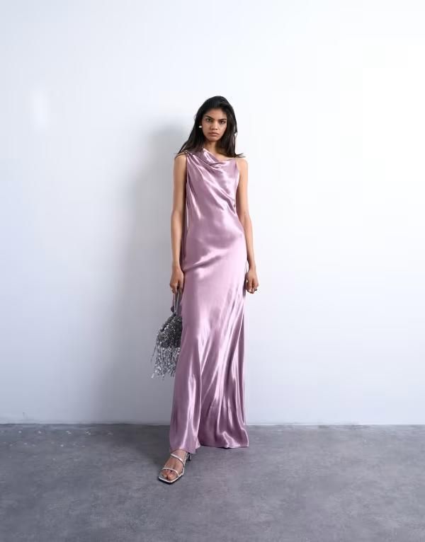 トップショップ レディース トップス ワンピース ミディワンピース ドレープ ギャザー ミディ Topshop ruched side midi dress with drape back detail in dusky PURPLE パープル