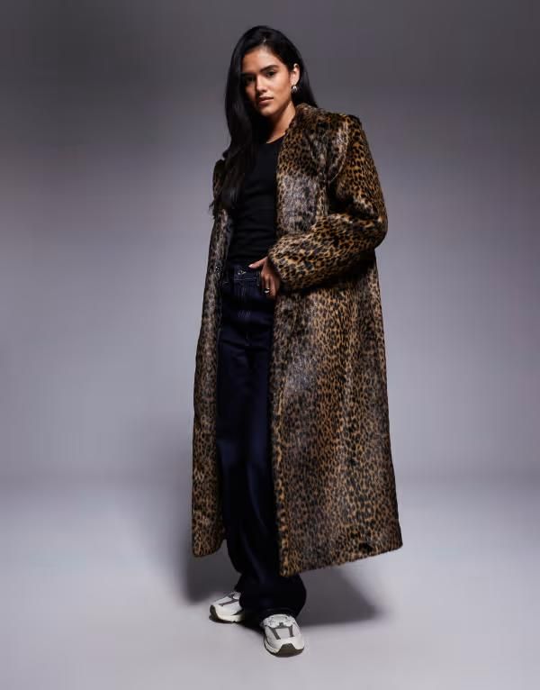 エイソス レディース アウター コート プリント ASOS DESIGN faux fur dad coat in pony skin effect leopard print Pony skin effect leopard print アニマル