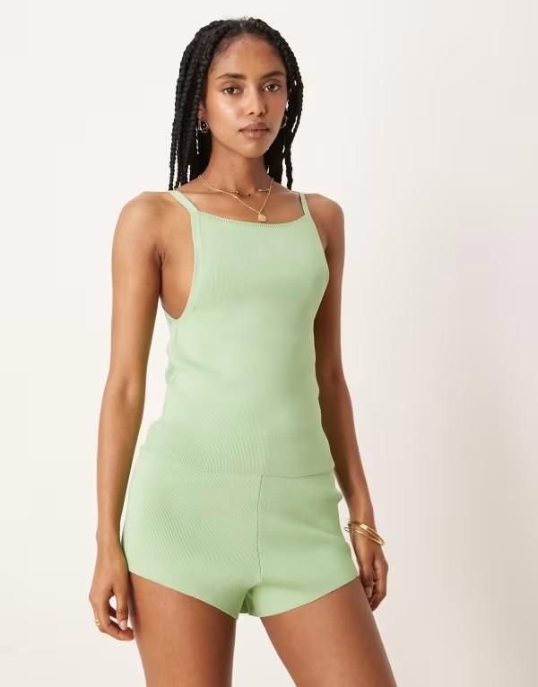 エイソス レディース トップス タンクトップ ニット ASOS DESIGN structured knit cami top part of a set Green グリーン
