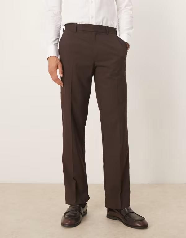 エイソス メンズ ボトムス カジュアルパンツ ストレート ASOS DESIGN smart straight leg pants Dark brown ブラウン