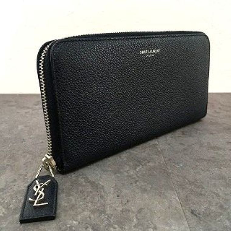 送料込み！ 極美品 SAINT LAURENT ジップウォレット ネイビー YSL 599