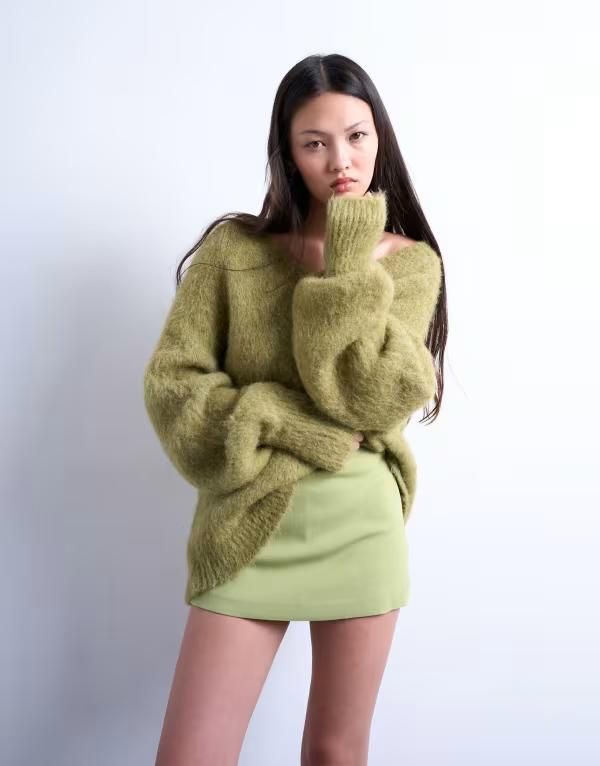 トップショップ レディース ボトムス スカート Topshop twill clean skort in avocado Avocado グリーン