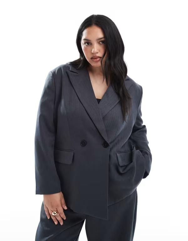 ヴェロモーダ レディース アウター ジャケット・ブルゾン ブレザー Vero Moda Curve tailored herringbone blazer in dark gray melange part of a set Dark Gray Melange