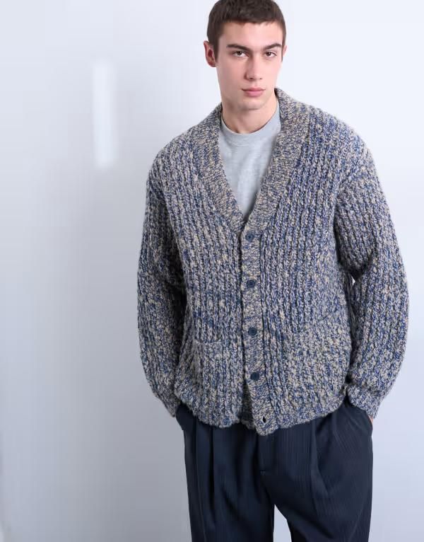 トップマン メンズ アウター カーディガン リラックスフィット Topman relaxed fit chunky twist cardiganAVY ネイビー