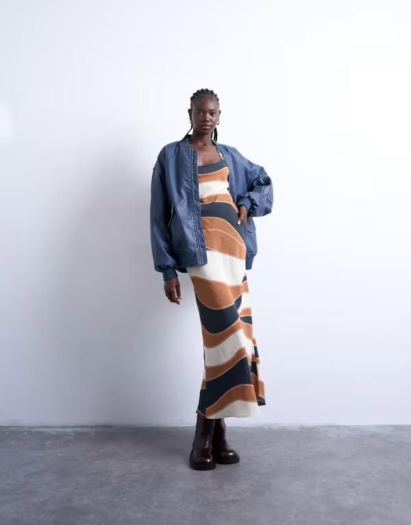 トップショップ レディース トップス ワンピース ミディ Topshop cross back midi cupro dress in boutique stripe Multi マルチカラー