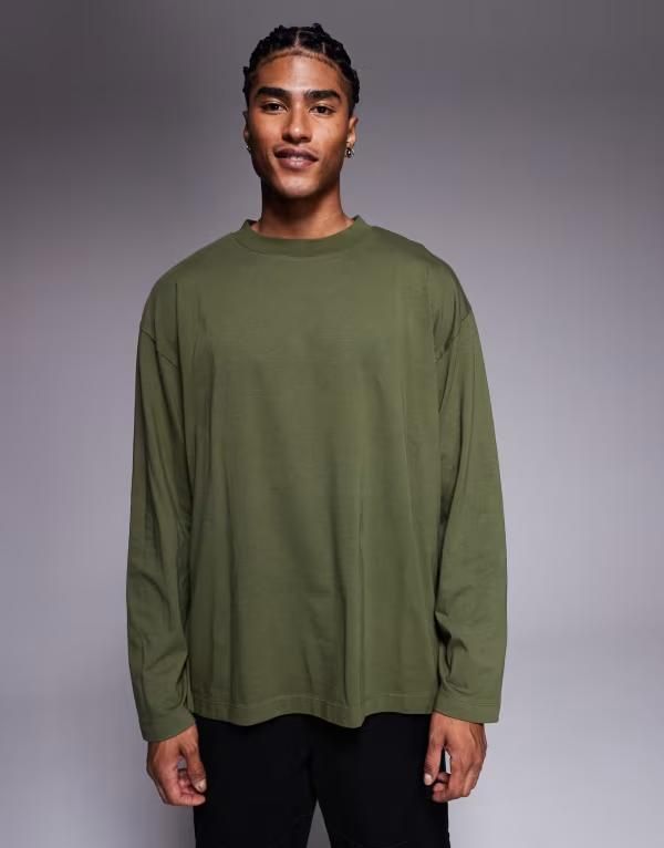 エイソス メンズ トップス Tシャツ ASOS DESIGN oversized long sleeve tshirt Ivy green グリーン