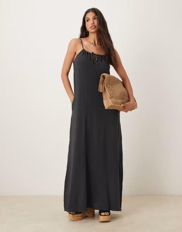 ジェイディーワイ レディース トップス ワンピース マキシワンピース マキシ JDY cheesecloth maxi dress in charcoal PHANTOM チャコール